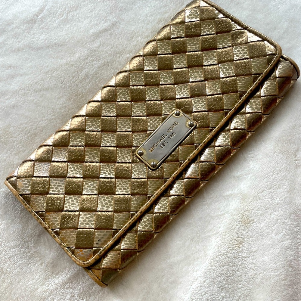 Michael Kors Gold Woven Clutch